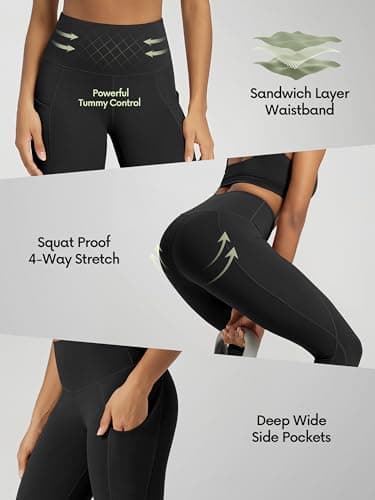 ODODOS Women's High Waisted Yoga Capris with Pockets,Tummy Control Non See Through Workout Sports Running Capri Leggings, Black,Medium — view 5