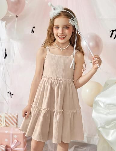 Arshiner Toddler Spaghetti Strap Dress Girls Beige Dress Toddler Summer Dresses Kids Beach Boho Sundresses 4t — view 7