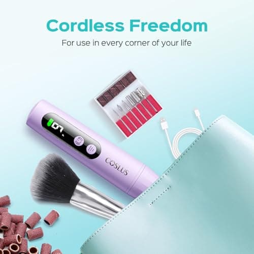 COSLUS C52 Electric Cordless Nail Drill: Professional Nail File kit with LED Screen for Acrylic Gel Powder. Portable for Home DIY & Salon Use. Manicure Pedicure for Beginners, Women, Travel, Purple — view 8