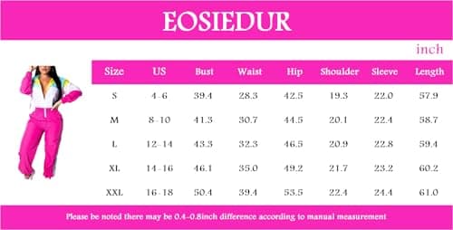 EOSIEDUR Women's Pullover Hoodies Jumpsuit Zipper Jacket Windbreaker Elastic Waistband Pants One Piece Outfits Tracksuit Set, C1# Pink, Medium — view 4