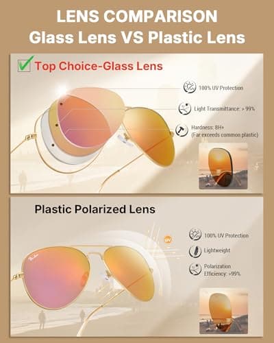 Pro Acme Classic Aviator Sunglasses for Women & Men Polarized Metal Frame UV400 Driver Sunglasses, 62 MM（Gold/Orange Red Mirrored-Polarized） — view 3