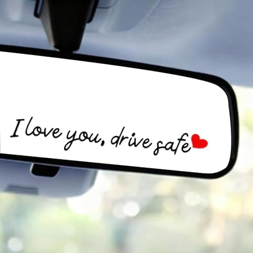 10pcs I Love You Drive Safe Mirror Stickers, Vinyl PVC Car Rearview Mirror Stickers Funny Auto Window Label Automotive Rear View Decal Vehicle Accessories for Men & Women (Black)