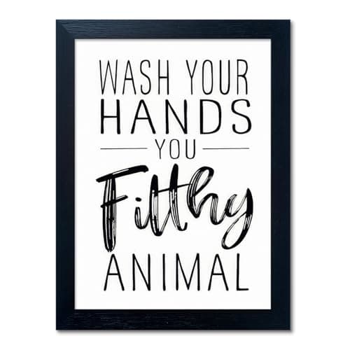 Bathroom Quotes Wall Decor, Black and White Bathroom Wall Art, Toilet Decor Signs Small Black Framed Canvas Art for Kid's Washroom