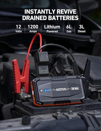 AstroAI Booster Pack Jump Starter, Car Battery Booster Jump Starter for Up to 6.0L Gas or 3.0L Diesel Engine, with 3 Modes Flashlight, Jumper Cable for 12V Motorcycle Car and SUV, 1200A Vivid Gray
