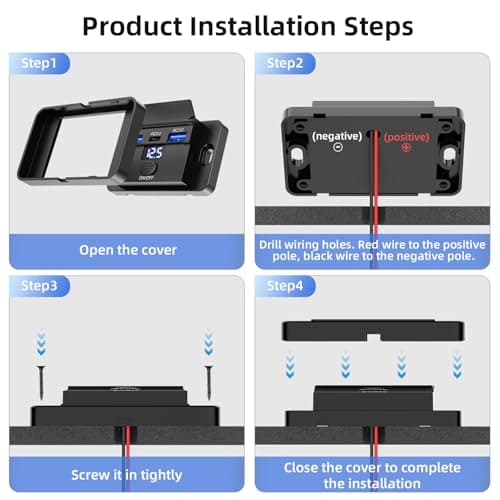 Upgraded 12V USB Outlet 72W Dual QC 3.0 18W and Type C 36W Car Port with Switch and Voltmeter, 12 Volt USB Cigarette Lighter Replacement Charger Socket Surface Mount Panel for RV Bus Marine Motorcycle — view 4