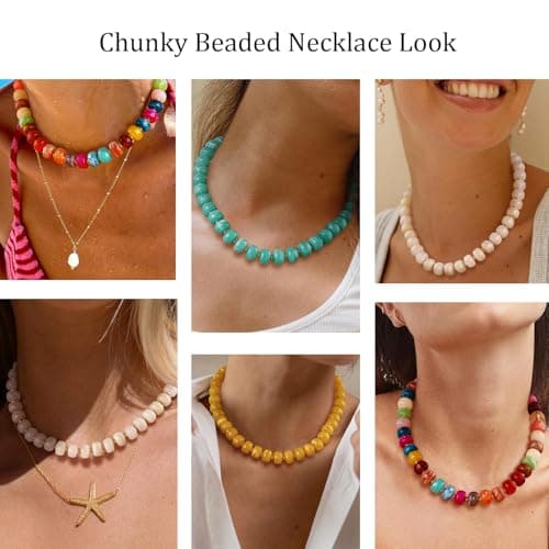HolidayQbee Beaded necklace for Women Boho Bead Chunky Necklace Big White Bead Necklace Fashion Trendy Summer White Resin Beaded Necklaces Jewelry Gifts — view 2