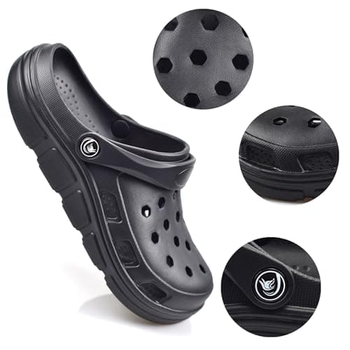 PIMIO Garden Clogs for Women and Men,Slip On Work Shoes with Arch Support,Womens Mens Quick-Dry Water Shoes Casual Sandals,Comfortable Slippers B Black — view 3