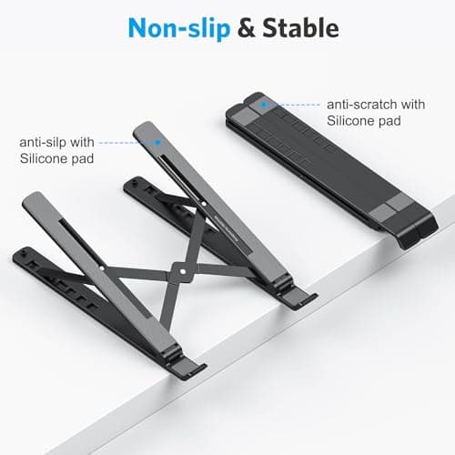 Laptop Stand, OMOTON Laptop Stand for Desk Ergonomic 7-Levels Angles Adjustable Computer Stand, Portable ABS Laptop Riser Holder Compatible with All Laptops and iPad（10-15.6"） (Black)