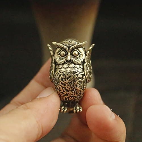 1Pc Antique Owl Figurine Brass Owl Ornament Metal Bird Animal Miniature Ornament for Tea Pet Home Office Desk Decoration