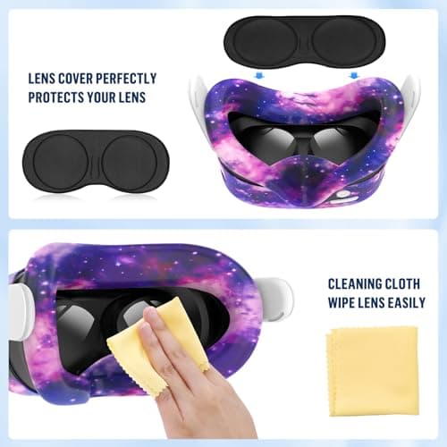 Silicone Cover Set Compatible with Meta Quest 3S Accessories, VR Protector Face Cover, Controller Grips, Front Shell Headset and Lens Protective (Starry Sky Purple) — view 4