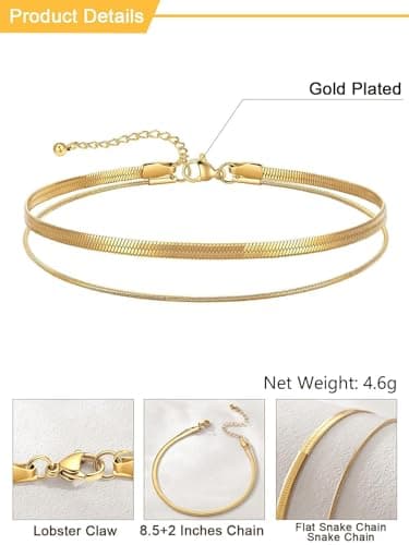 U7 Gold Snake Chain Ankle Bracelets for Women Hypoallergenic, Layered Anklet for Women Waterproof Gold Anklets — view 3