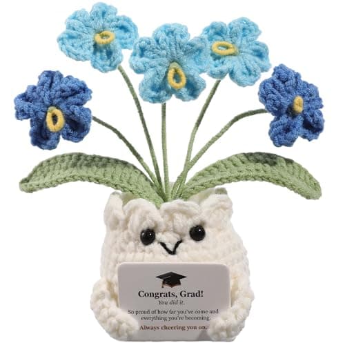 YOOJEE Crochet Forget Me Not Graduation Gift – Class of 2026 Blue Flowers with Card “Congrats, Grad! You Did It.”, Meaningful Gift for Student, Senior, Keepsake Desk Decor — view 5