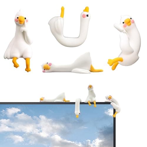 Fukaisu 4pcs Resin Desk Goose Figurines for Computer Monitor Decor, Cute Mini Goose Statue for Desk Car Dashboard TV Pc Photo Frame Office Decoration Accessories