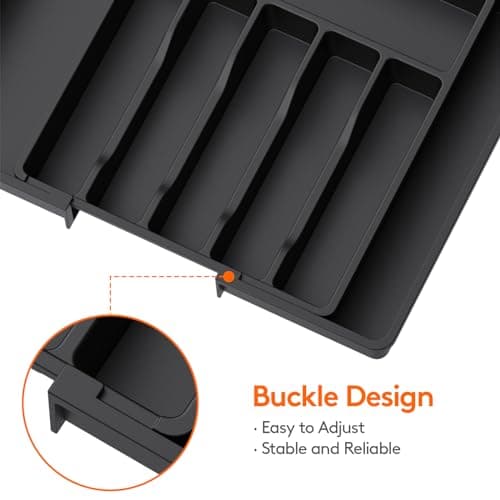 Lifewit Extra Large Cutlery Organizer, Expandable Silverware Drawer Organizer for Kitchen, Adjustable Cutlery Tray Drawer Organizer for Spoon Forks Knives, Cutlery Crocks, 13-22 x 15", Black — view 5