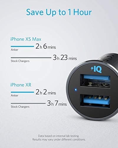 Anker 320 Car Charger (24W II), Mini Aluminum Alloy Dual USB with Blue LED for iPhone 16 15 14 13 12 Series, iPad Pro/Air 2/Mini, Galaxy and More - Not Compatible with Quick Charge (Black) — view 2