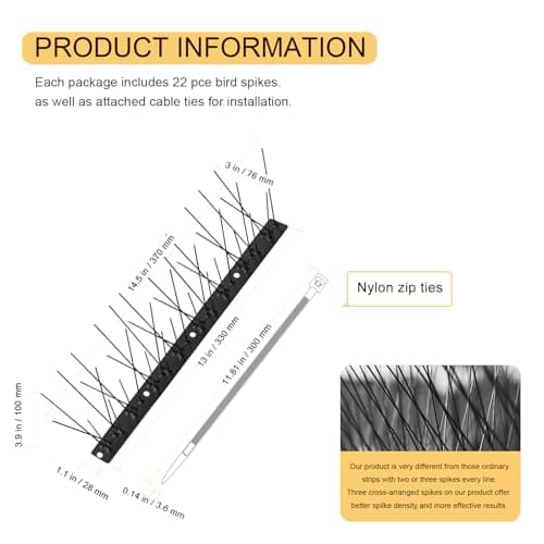 OFFO Bird Spikes Pre-Assembled Cover 24 Feet/7.3 Meters for Pigeons Small Birds, Durable Spikes with Stainless Steel, Bird Spikes for Fence Roof Mailbox Window Matte Black — view 4