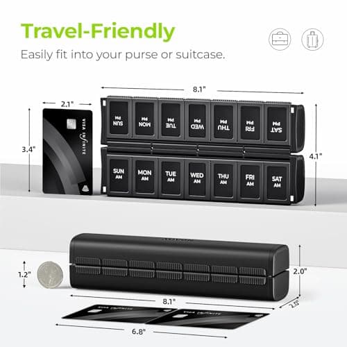AUVON Innovative Foldable Weekly Pill Organizer Morning Evening with Large Capacity, Pill Case 7 Day AM PM with Dual Protection, User-Friendly Travel Pill Box for Medications, Fish Oils, Vitamins — view 4
