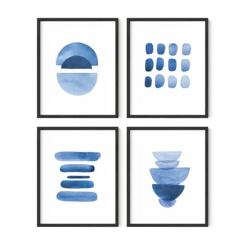 HAUS AND HUES Blue Wall Art Prints - Set of 4 Navy Blue Wall Decor, Geometric Wall Art, Modern Home Decor for Living Room, Dorm, Bedroom, and Kitchen Decor (Black Frame, 16x20)