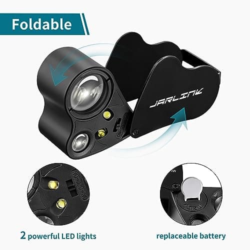 JARLINK 30X 60X Illuminated Magnifying Jewelers Loupe, Foldable Jewelry Magnifier with Bright LED Light for Gems, Jewelry, Coins, Stamps, etc — view 3