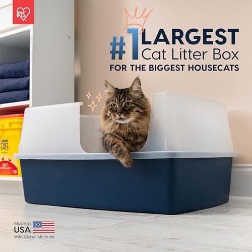 IRIS USA 76.2 x 50.8 x 35.6 cm XX-Large Side Entry Cat Litter Box, Open Top Extra Large Litter Box for Big Cats and Multi-Cat Households, High Sided Scatter Shield, Easy to Clean, Navy — view 3