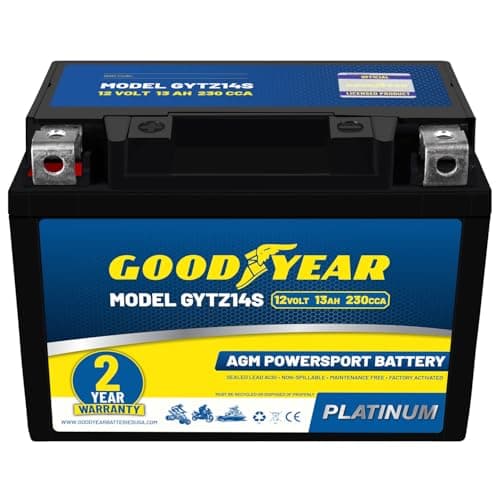 Goodyear GYTZ14S - 12 Volt 13 AH, 230 CCA, Rechargeable High-Performance, Maintenance Free, SLA - AGM Battery for Motorcycle, ATV, UTV, Scooter, Snowmobile, Motorbike and more!