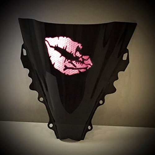 customTAYLOR33 High Intensity Reflective Vinyl Death Kiss Skull Crossbones Lips Decal Bumper Sticker - Cars, Motorcycles, Helmets, Wind Screens, laptops, cellphones, (SE Pink, 3 inch Wide, Pair) — view 4