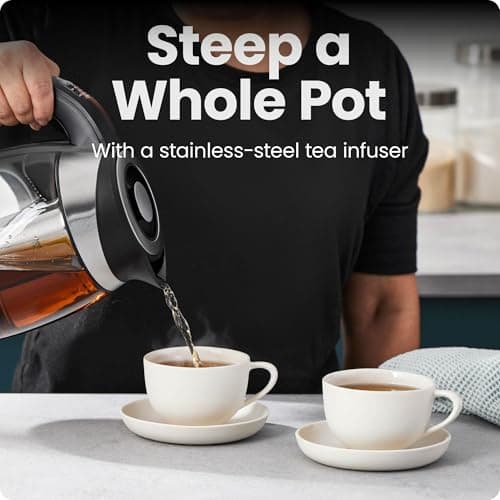 Chefman Electric Kettle with Temperature Control, 5 Presets LED Indicator Lights, Removable Tea Infuser, Glass Tea Kettle & Hot Water Boiler, 360° Swivel Base, BPA Free, Stainless Steel, 1.8 Liters — view 4