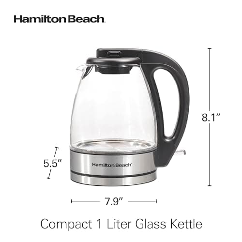 Hamilton Beach Glass Electric Kettle, 1 L, 1500W Fast Boiling Water Boiler, Cordless, Soft Blue LED Light, Auto Shutoff & Boil-Dry Protection, BPA-Free, Compact Size (40930JC) — view 7