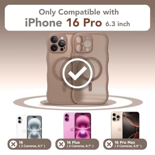 CAPRARO for iPhone 16 Pro Case for Women Girls, Upgraded [Full Camera Protection] [Compatible with MagSafe] Cute Wave Translucent Matte Phone Case for iPhone 16 Pro, Brown