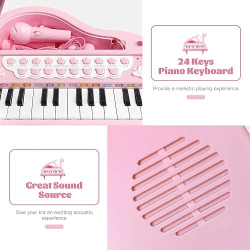 Love&Mini Piano Keyboard Toy for Girls - 24 Keys Toddler Music Toy Instrument with Microphone, Pink Piano Toy for 3+ Years Old Girls Birthday Gift — view 3