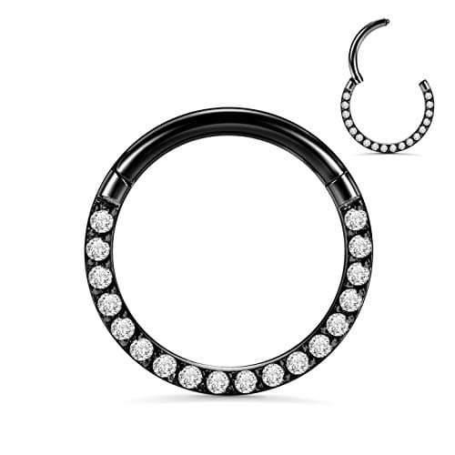 hengkaixuan CZ Opal Septum Jewellery Daith Ring Conch Hoop Seamless Clicker Ring Surgical Steel Rook Tragus Conch Piercing Jewellery Small Hoop Earring Nose Hoop Ring