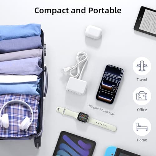 USB C Charger Block, 100W 6 Port PD USB C Charging Station and QC USB A Wall Charger Block Cube, Type C Charging Hub for iPhone 17 16 15 14 13 12 Pro Max iPad Galaxy S25 Pixel, 5ft Extension Cord — view 7