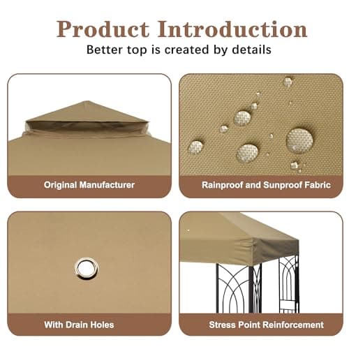 SCOCANOPY 8'x8' Gazebo Cover Replacement Canoy Top Compatible with Canadian Tire Living Crawford Gazebo, Fit for RONA 8x8 Gazebo #088-1067-8,Khaki — view 4