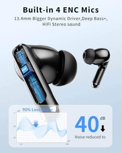 Wireless Earbuds, Bluetooth 5.4 Headphones with 50H Playback, Deep Bass Stereo Ear Buds Clear Calls with LED Power Display, Wireless Headphones with Noise Cancelling Mic for Phone/Laptop, Carbon black — view 2