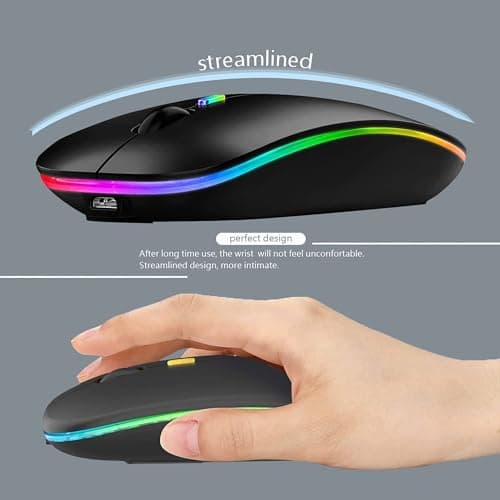 WREANU Wireless Bluetooth Mouse Rechargeable Laptop Mice with LED Lights Silent Slim Use(BT5.2 and 2.4G Portable USB) Dual Mode Computer Mouse for Laptop/iPad/Tablet/Apple/Computer/Mac (Black) — view 4
