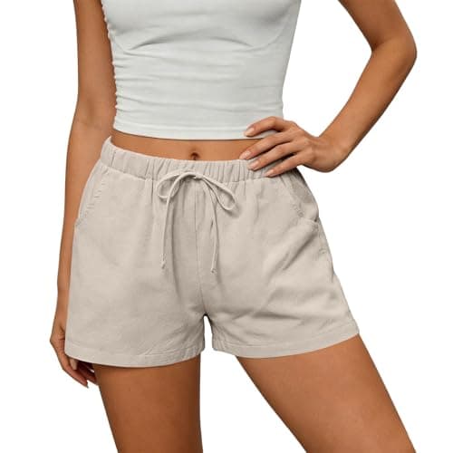 Beach Shorts for Women Vacation High Waisted Shorts Drawstring Short Pants Summer Comfy Travel Pants with Pockets Khaki