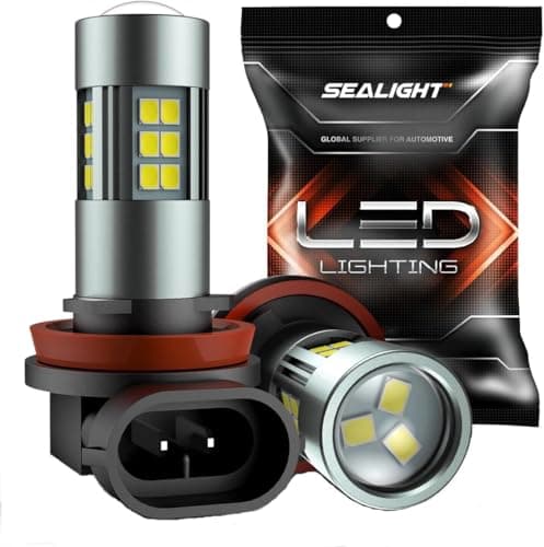 SEALIGHT H11/H8/H16 LED Fog Light Bulbs, 6000K Xenon White, 27 SMD Chips, 360-degree Illumination, Non-polarity, Pack of 2