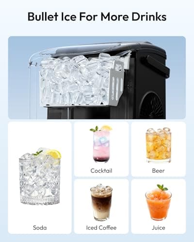 EUHOMY Countertop Ice Maker Machine with Handle, 26lbs in 24Hrs, 9 Ice Cubes Ready in 6 Mins, Auto-Cleaning Portable Ice Maker with Basket and Scoop, for Home/Kitchen/Camping/RV. (Black) — view 4