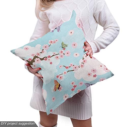 Ambesonne Cherry Blossom Fabric by The Yard, Fantasy Composition with Spring Inspired Nature Elements Butterflies Clouds, Decorative Fabric for Upholstery and Home Accents, 1 Yard, Pastel Blue — view 4