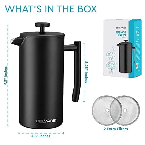 French Press Coffee Maker - 50oz Stainless Steel, Insulated Coffee Press — view 6