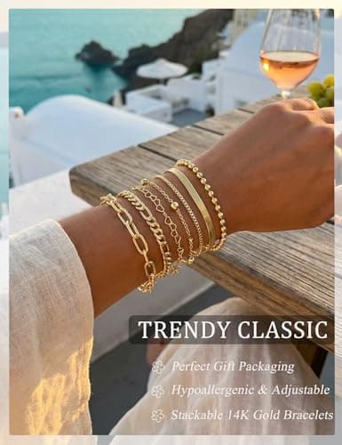 10 Pcs Gold Bracelets Set for Women, 14K Gold Plated Stackable Cuban Link Paperclip Chain Bracelet Pack, Dainty Gold Bracelets Stack Jewelry Gift (Gold-A 1) — view 6