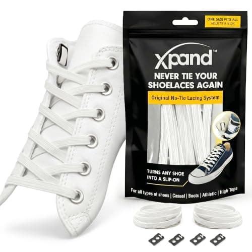 Xpand No Tie Elastic Shoe Laces. 1 Size Fits All for Adults & Kids | Stretch Laces for Sneakers, Runners & High Top Shoes - White, 52-inches