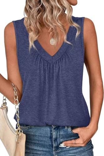 WELINCO Tank Tops for Women Summer V Neck T Shirts Trendy Sleeveless Tee Loose Fit 2026 Fashion Navy X-Large