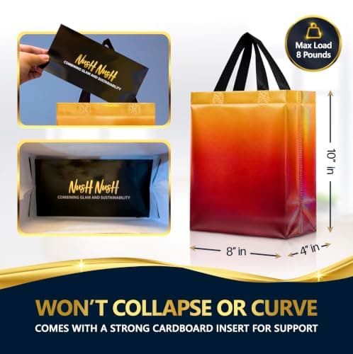 Nush Nush Rise Gradient Gift Bags – Set of 12 Mix Color Ombre Reusable Gift Bags With Holographic Finish - Colorful Party Favor Bags With Handles, Goodie Bags - 8x4x10 Medium Size — view 3