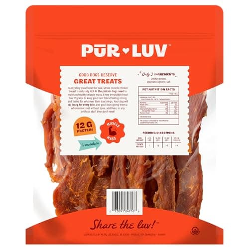 Pur Luv Chicken Jerky Dog Treats, Made with 100% Real Chicken Breast, 16 Ounces, Healthy, Easily Digestible, Long-Lasting, High Protein, Satisfies Dog's Urge to Chew — view 7