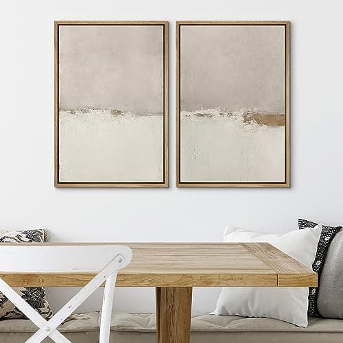 SIGNWIN Framed Canvas Print Wall Art Beige Gray Paint Strokes Abstract Grunge Landscape Prints Modern Art Minimalist Neutral Decor for Living Room, Bedroom, Office - 24"x36"x2 Natural — view 3