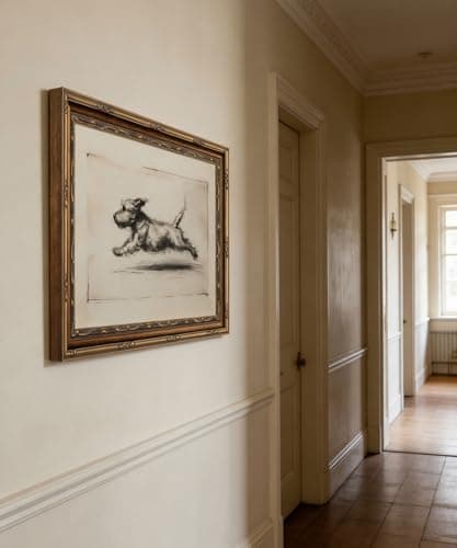 Vintage Gold Framed Wall Art Antique Terrier Sketch Wall Art Running Dog Wall Decor Picture Classic Minimalist Line Dog Poster Print for Living Room Bedroom 9x11in — view 5