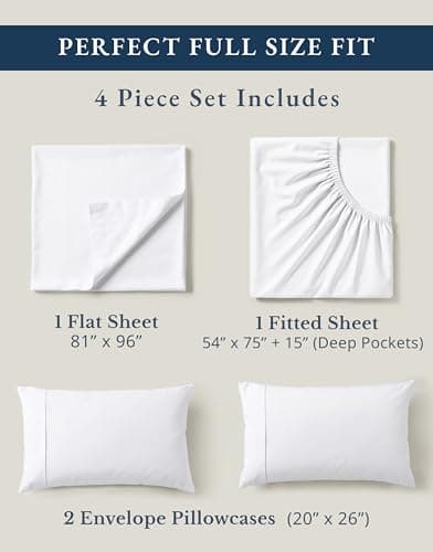 Lane Linen 100% Organic Cotton Double Bed Sheets – 4 Piece Full Size Sheets Set, Ultra-Soft & Breathable, Deep Pocket Fits 15” Mattress, Hotel-Quality Cotton Sheets for Doube Bed – Pure White — view 3
