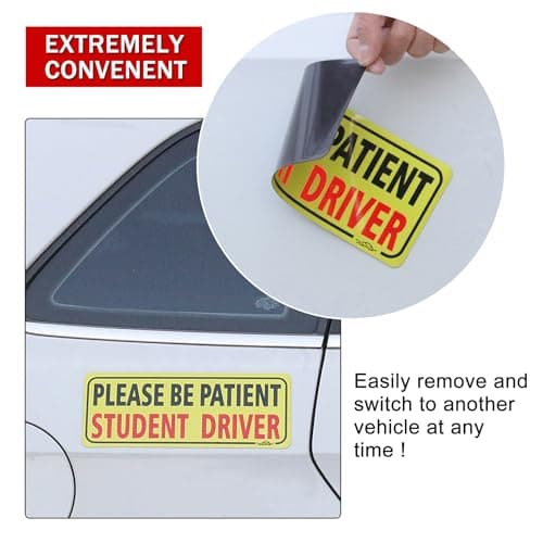 JUSTTOP 3pcs Student Driver Magnet for Car, Please Be Patient Student Driver, New Drivers Sticker Safety Warning, Magnetic Reflective Rookie Driver Bumper Sticker (Black&Red) — view 3