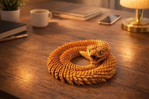 Articulated Crystal Snake – 3D Printed Flexible Snake Figurine, 58 cm (23 in) Poseable Serpent with Movable Mouth, Realistic Eyes, Fantasy Desk Decor (Ages 14+), (Gold) — view 3